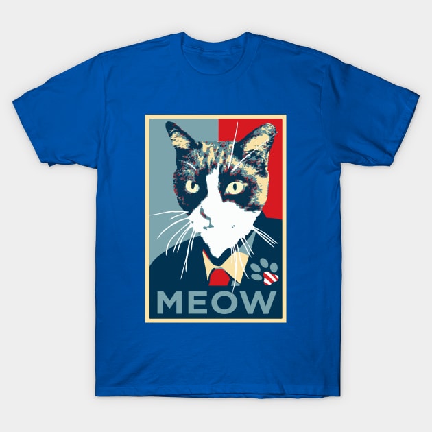 Cat running for president (Obama Hope logo) T-Shirt by sketchpets